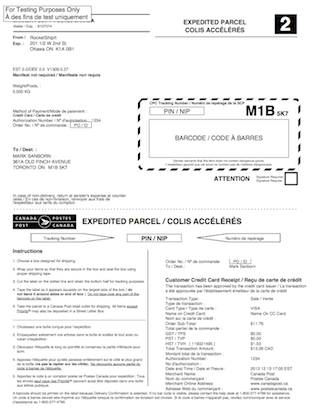 Canada Post shipping label generated from api